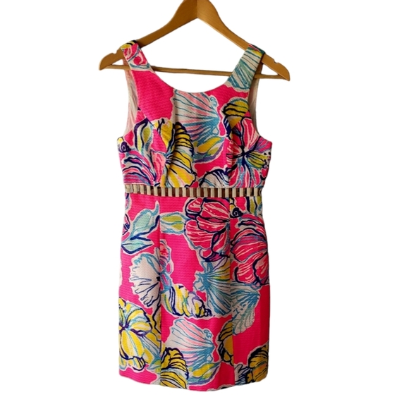 Lilly Pulitzer Floral and Seashell Print Barbie Pink Sleeveless Dress Size 00 - Picture 1 of 5